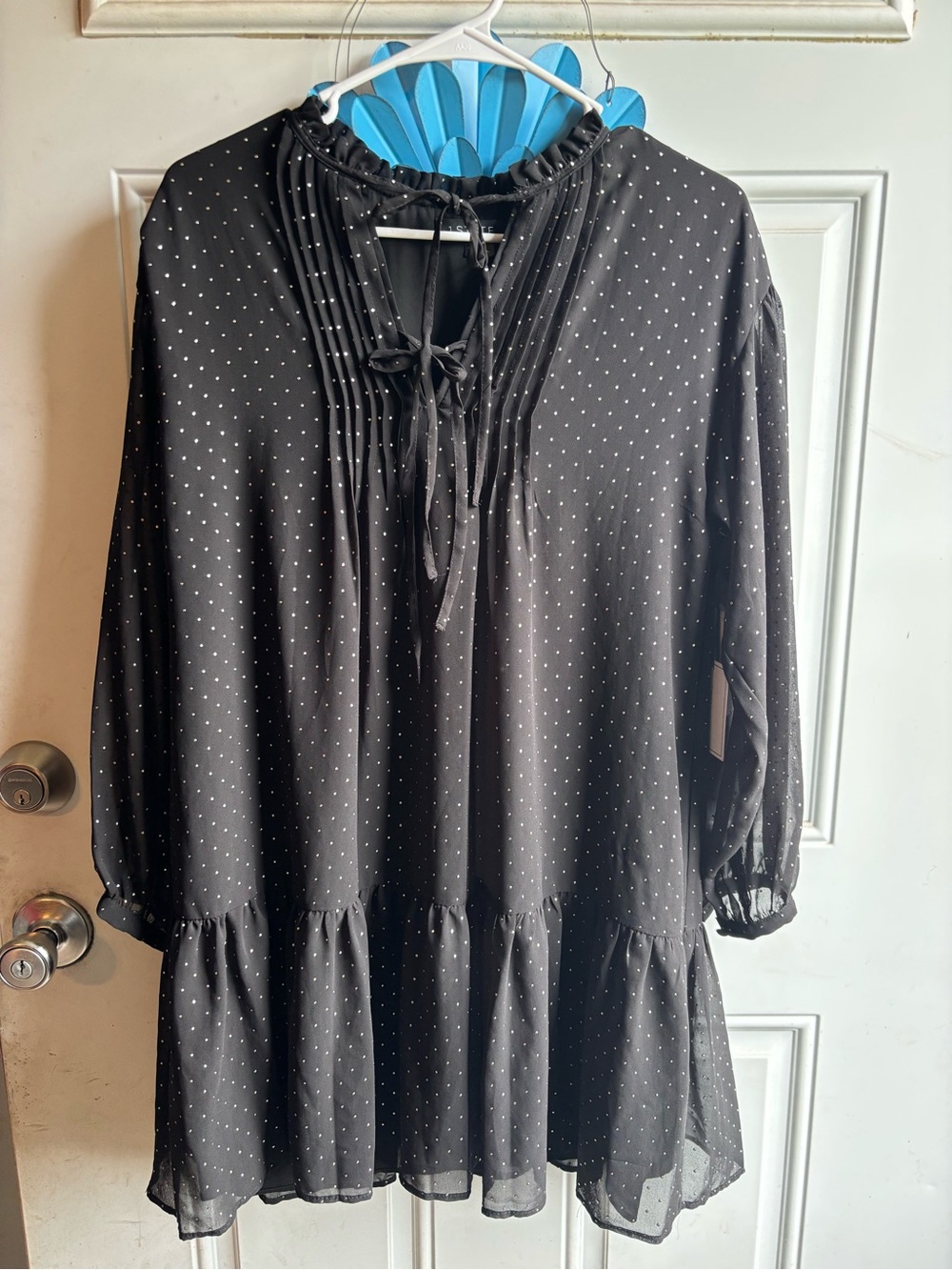 1. State Black Polka Dot Tie-Neck Midi Dress